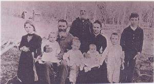 Jens and Mary Iverson with their children, one of the Mulcahy boys and Jens' friend Jacob Neilsen c1896